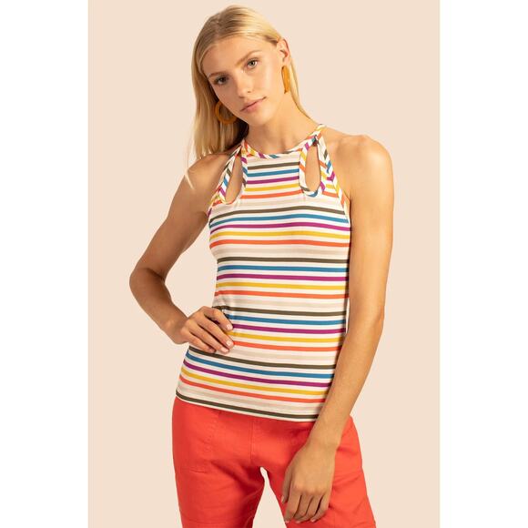 Trina Turk Flora Vista Stripe Tank Top Cut Out Back Multicolor XS NWT - Picture 1 of 7